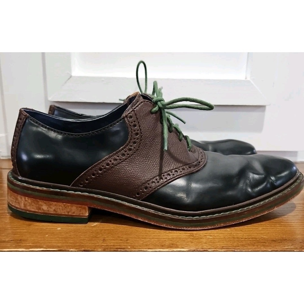 Cole Haan COLTON Saddle Welt Oxfords Brown &‎ Black Leather Men 9.5M Lace Green